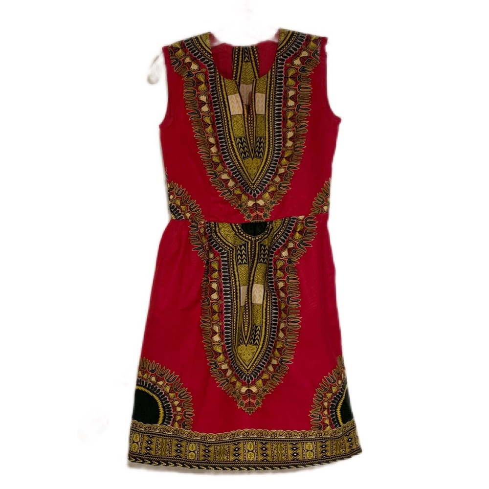 African Red/Gold Dashiki Print SZ XS Pullover Dress | NWOT
